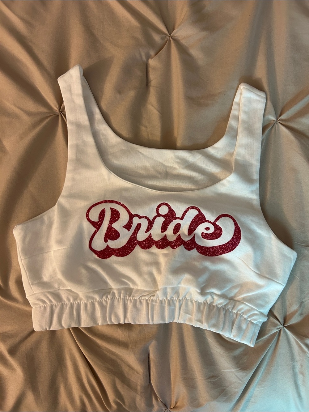 White 'Bride' Glitter Crop Tank Top